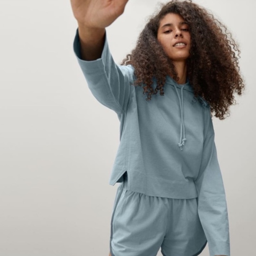 Everlane The Retro Jersey Hoodie Cropped Light Blue Organic Cotton Size Small